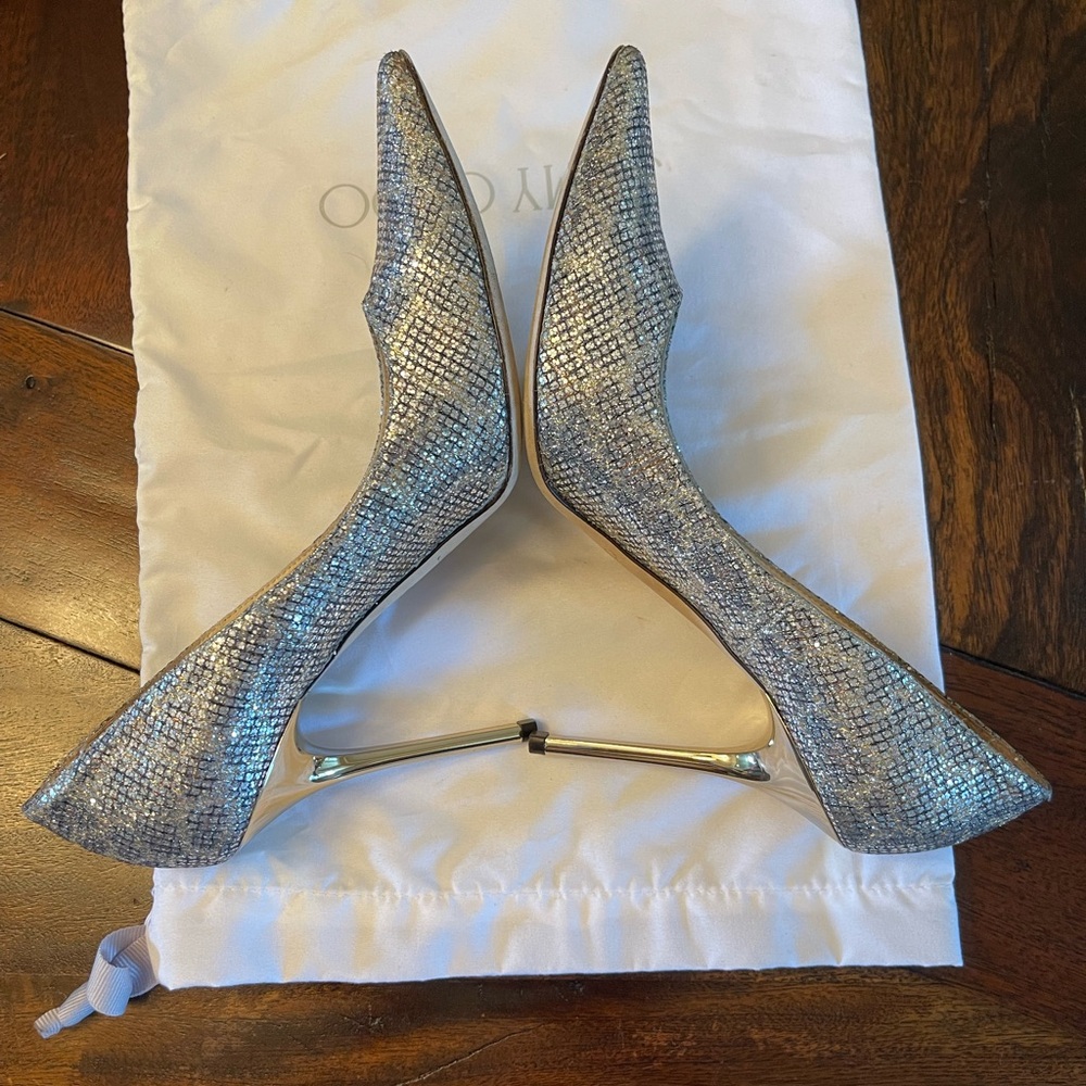 Jimmy Choo Aurora Pumps Stilettos Heels Glitter 4” Heel Size 37.5 - Picture 5 of 11